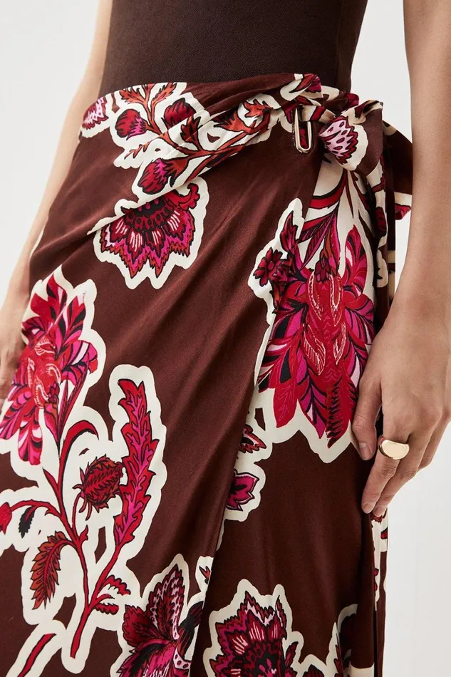 Skirts Women Karen Millen Tall Batik Viscose Satin Maxi Skirt Floral