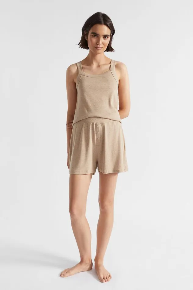 Sleepwear Woman Seed Heritage Rib PJ Top And Short Set Barley Marle
