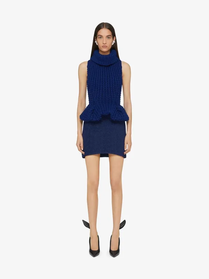 Slim Fit Peplum Top In Waffle Wool Saphir Blue Women Givenchy Tops and Shirts