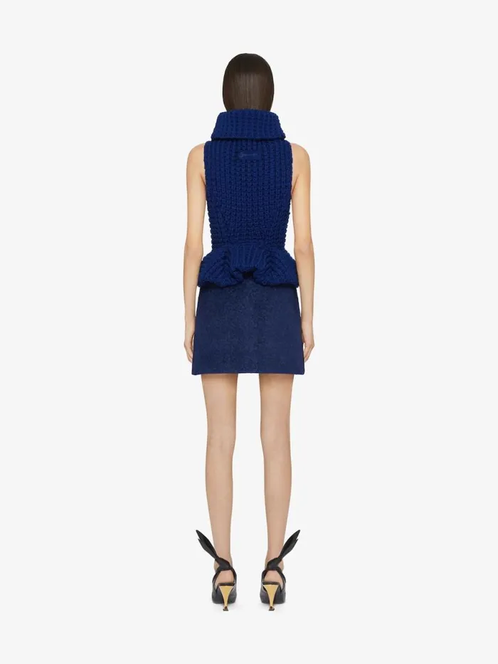 Slim Fit Peplum Top In Waffle Wool Saphir Blue Women Givenchy Tops and Shirts