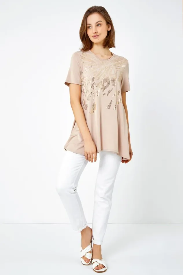 Stone Metallic Animal Print TShirt Women Roman Tops