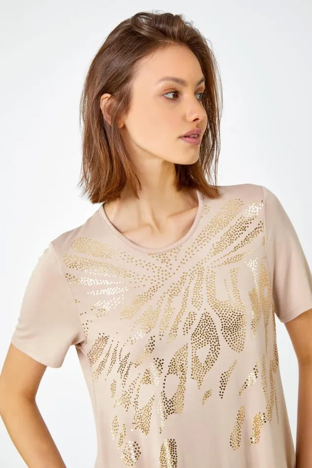 Stone Metallic Animal Print TShirt Women Roman Tops