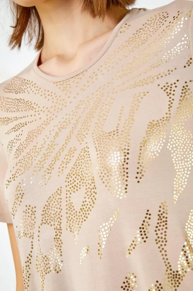 Stone Metallic Animal Print TShirt Women Roman Tops