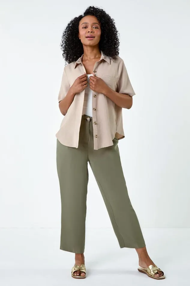 Stone Petite Button Up Pocket Shirt Women Roman Tops