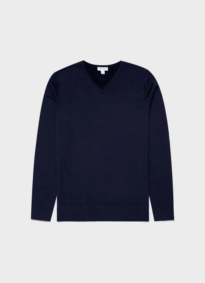 SUNSPEL Knitwear ExtraFine Merino Vneck Light Navy 8211 Men