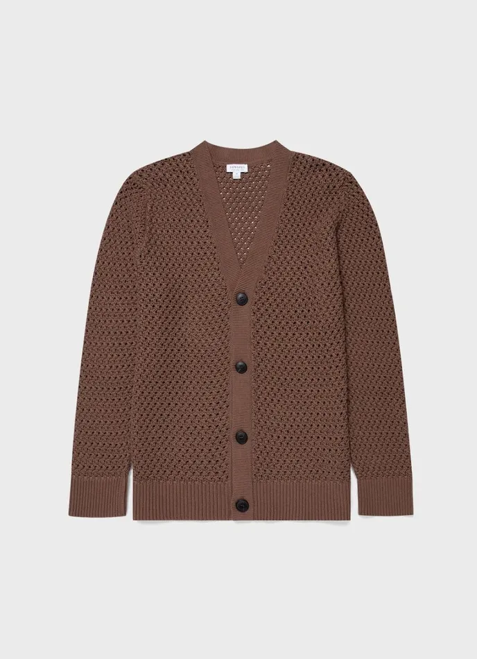 SUNSPEL Knitwear Open Stitch Cardigan Brown 8211 Men