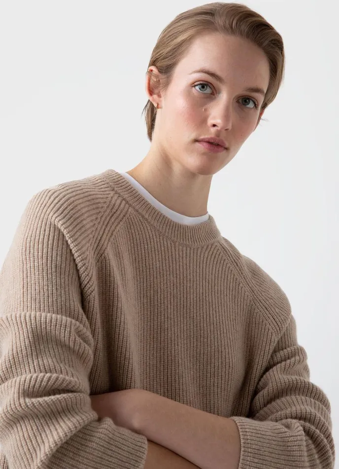 SUNSPEL Knitwear Wool Cashmere Rib Jumper Oatmeal Melange 8211 Women