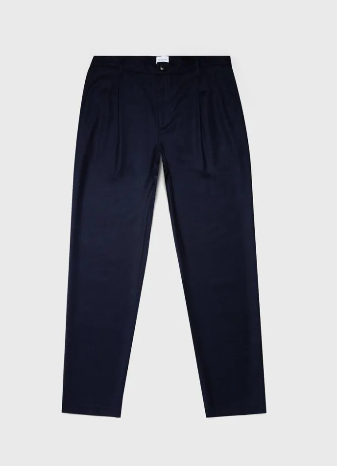 SUNSPEL Pants Pleated Wool Flannel Trouser Navy Melange 8211 Men