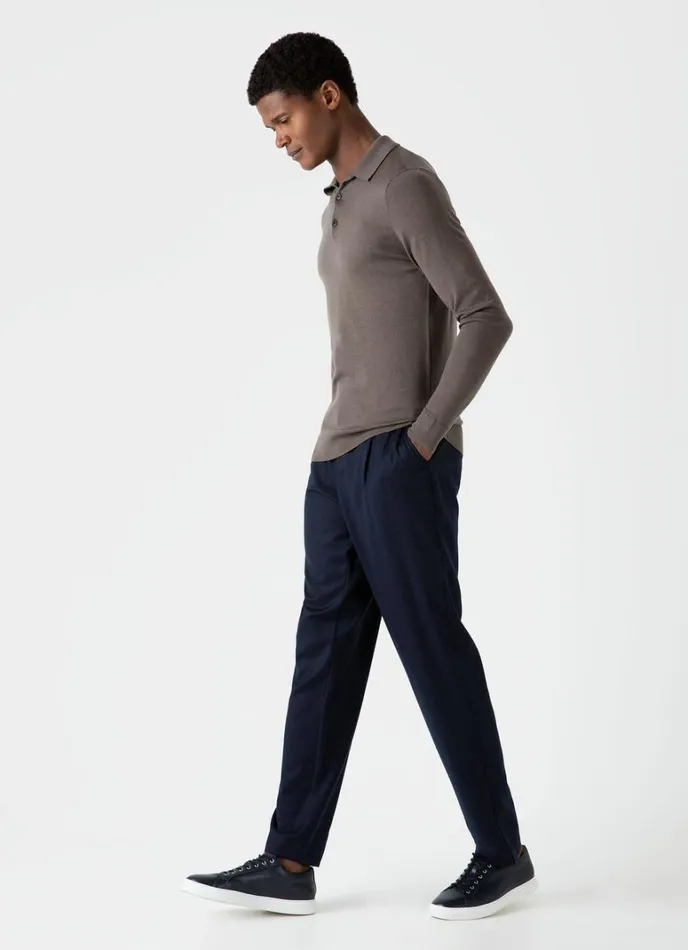 SUNSPEL Pants Pleated Wool Flannel Trouser Navy Melange 8211 Men
