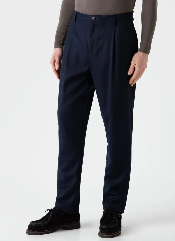 SUNSPEL Pants Pleated Wool Flannel Trouser Navy Melange 8211 Men