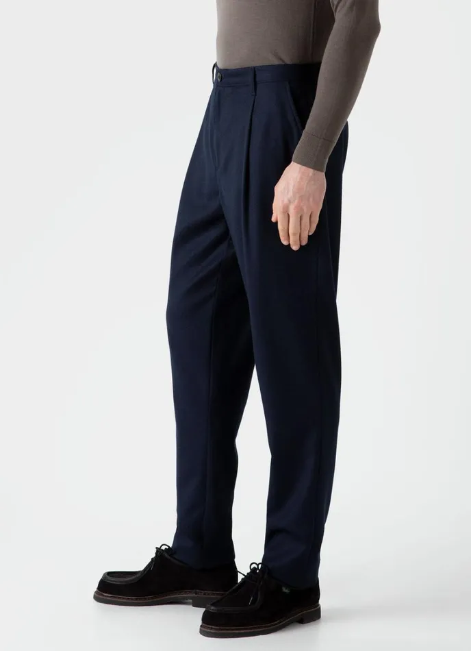 SUNSPEL Pants Pleated Wool Flannel Trouser Navy Melange 8211 Men