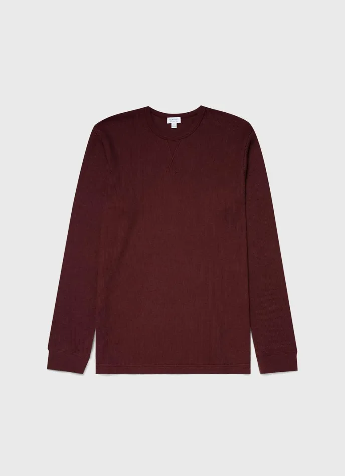 SUNSPEL Tshirts Long Sleeve Waffle Tshirt Maroon 8211 Men