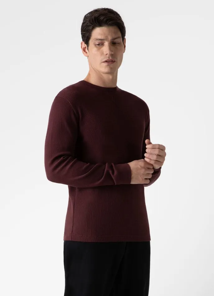 SUNSPEL Tshirts Long Sleeve Waffle Tshirt Maroon 8211 Men