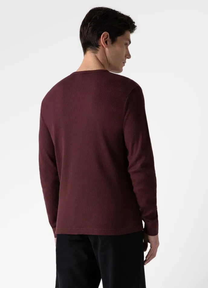 SUNSPEL Tshirts Long Sleeve Waffle Tshirt Maroon 8211 Men