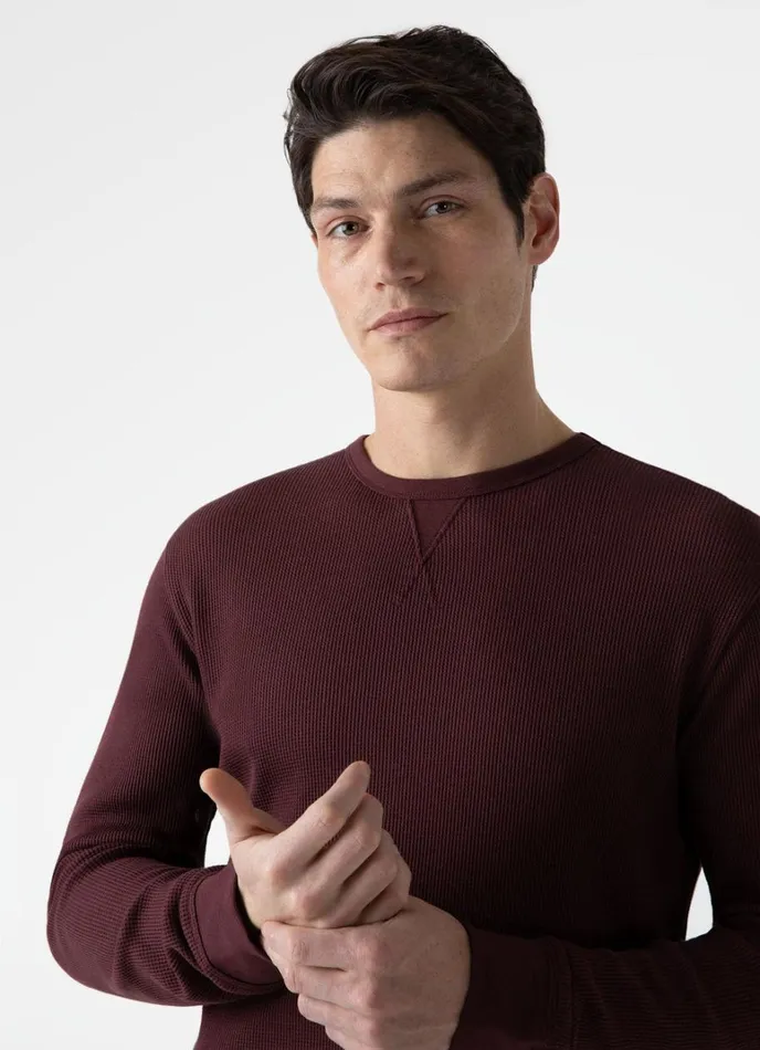 SUNSPEL Tshirts Long Sleeve Waffle Tshirt Maroon 8211 Men