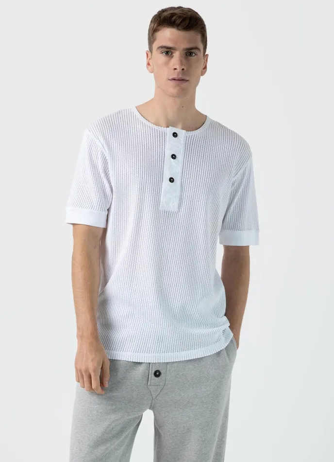 SUNSPEL Tshirts X Nigel Cabourn Mesh Henley White 8211 Men