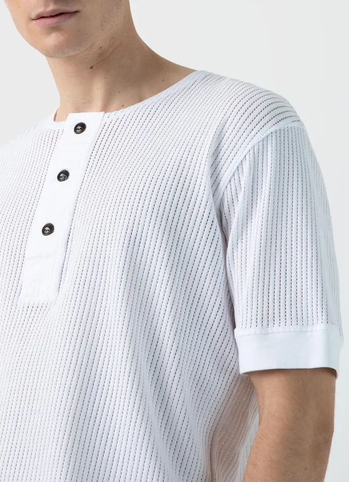 SUNSPEL Tshirts X Nigel Cabourn Mesh Henley White 8211 Men
