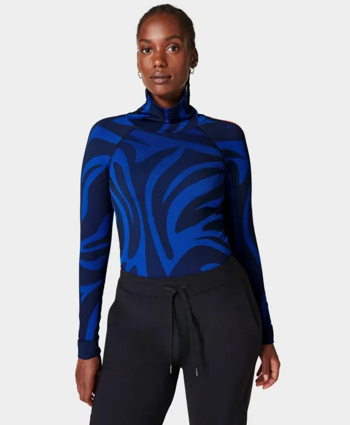 Sweaty Betty Animal Funnel Neck Base Layer Top Blue Animal Flow Jacquard Clothing Sweaty Betty Animal Funnel Neck Base Layer Top Blue Animal Flow Jacquard Clothing