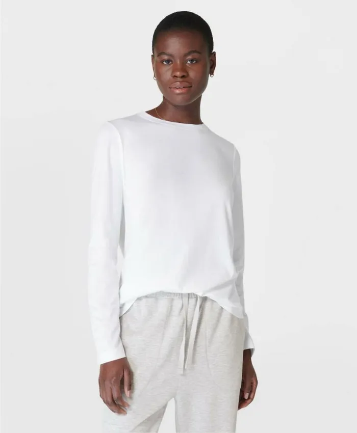 Sweaty Betty Essential Long Sleeve Tee White Clothing Long Sleeve Tops