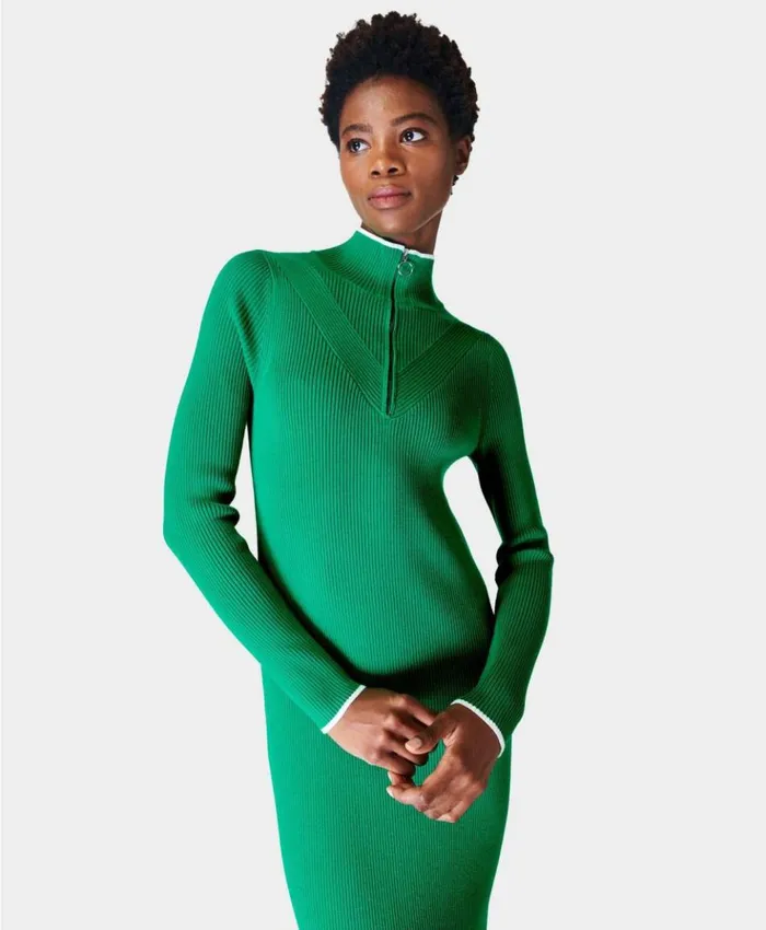 Sweaty Betty Frame Knitted Midi Dress Vivid Green Clothing