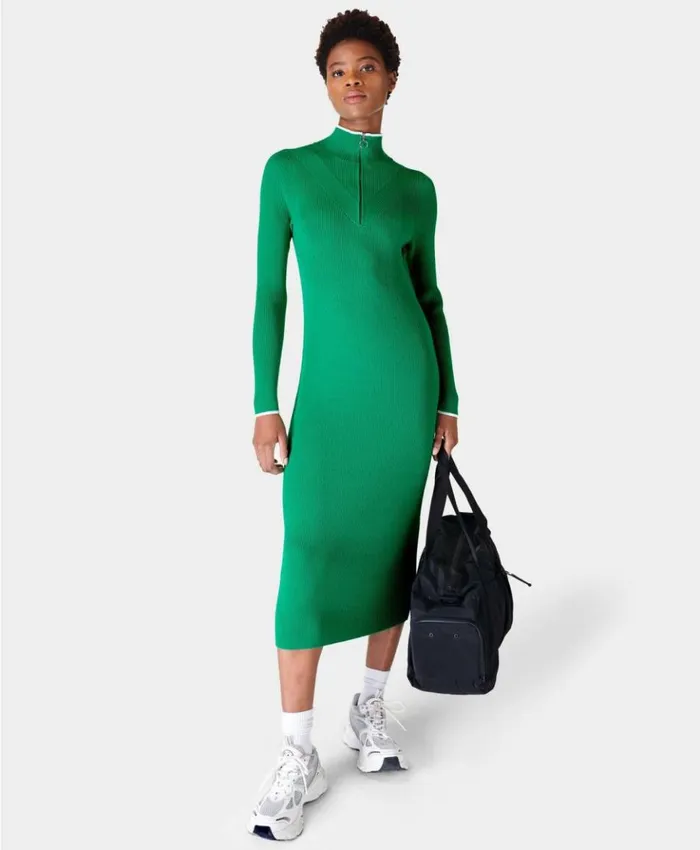 Sweaty Betty Frame Knitted Midi Dress Vivid Green Clothing