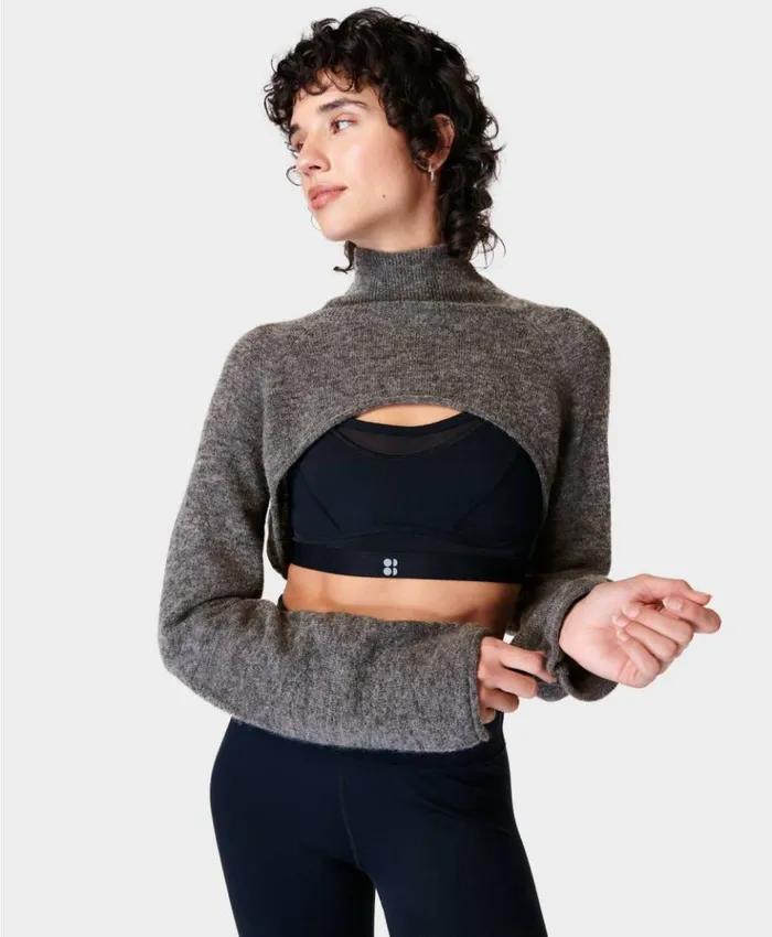 Sweaty Betty Luna Super Crop Sweater Charcoal Grey Marl Clothing Sweaters