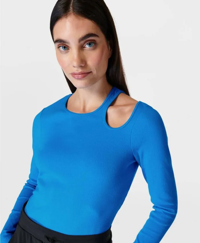 Sweaty Betty Muse Rib Long Sleeve Top Cypher Blue Clothing Long Sleeve Tops
