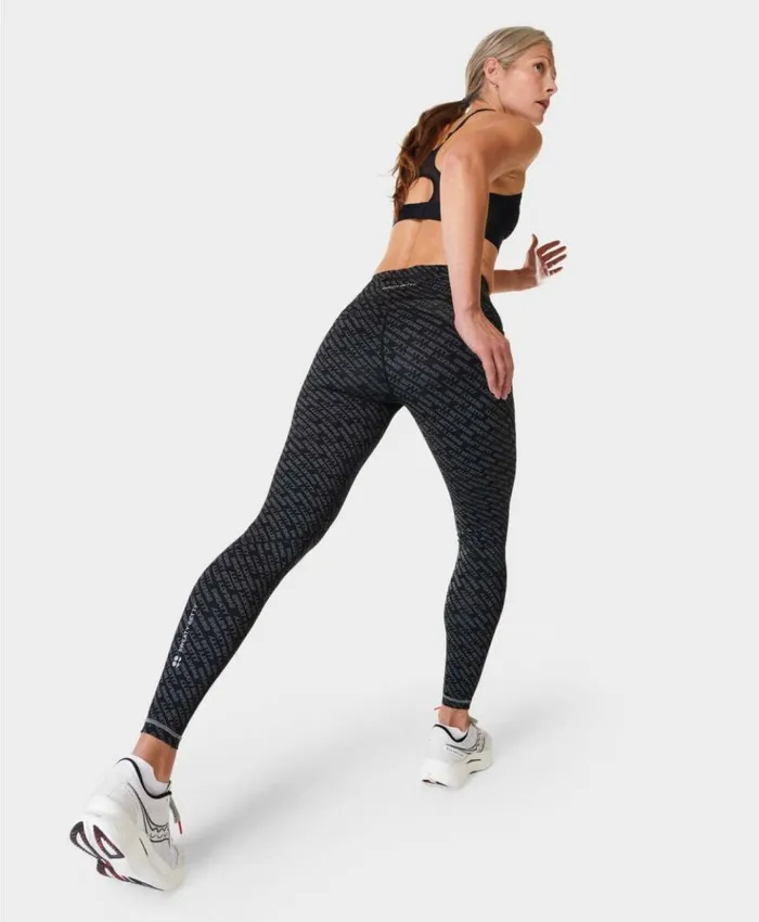 Sweaty Betty Power Pro Workout Leggings Grey Glitch Typography Print Clothing Full Length