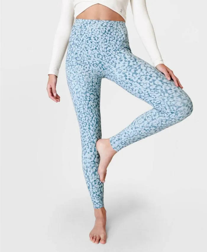 Sweaty Betty Super Soft Yoga Leggings Blue Snow Leopard Print Clothing Full Length Sweaty Betty Super Soft Yoga Leggings Blue Snow Leopard Print Clothing Full Length