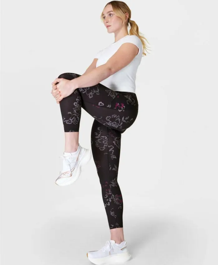 Sweaty Betty Zero Gravity 78 Running Leggings Black Tech Floral Print Clothing 78 Length