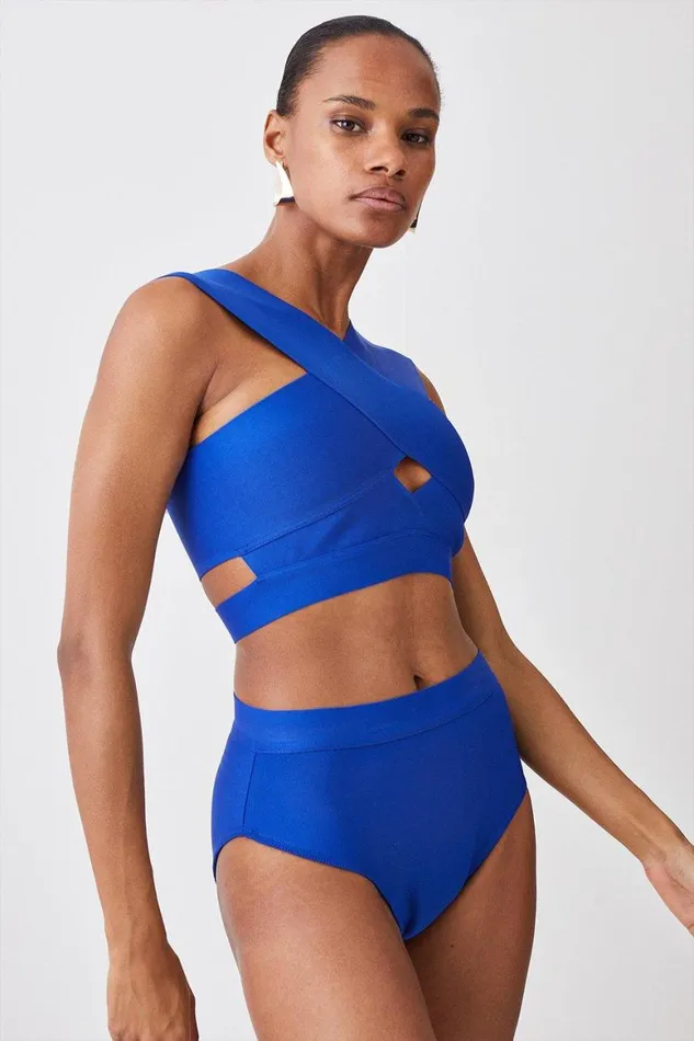 Swimwear Women Karen Millen High Waisted Bandage Bikini Bottoms Cobalt