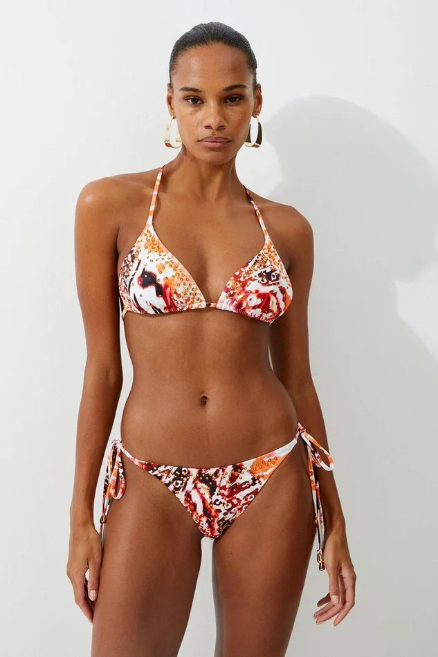 Swimwear Women Karen Millen Statement Print Embellished Trim Cheeky Bikini Bottoms Multi Swimwear Women Karen Millen Statement Print Embellished Trim Cheeky Bikini Bottoms Multi