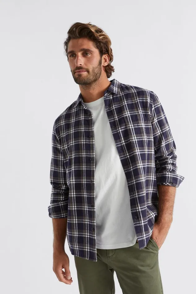 TShirts and Sweaters Man Seed Heritage Brushed Check Shirt Midnight Blue