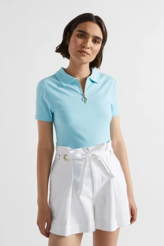 TShirts and Tops Woman Seed Heritage Collared Zip Thru Top Shimmer Blue