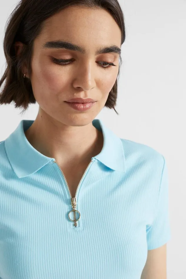 TShirts and Tops Woman Seed Heritage Collared Zip Thru Top Shimmer Blue
