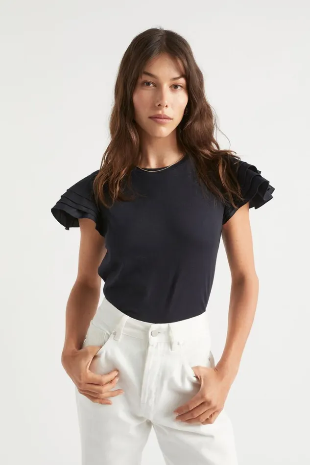 TShirts and Tops Woman Seed Heritage Layered Flutter Sleeve Tee Deep Navy