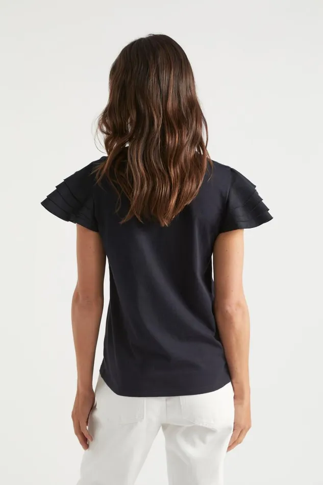 TShirts and Tops Woman Seed Heritage Layered Flutter Sleeve Tee Deep Navy