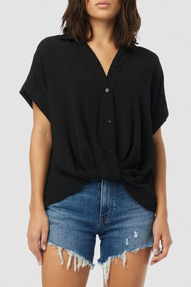 Tops and Sweaters Women Hudson Jeans Knotted Button Down Shirt Black
