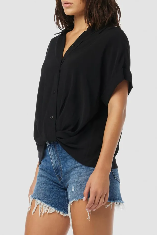Tops and Sweaters Women Hudson Jeans Knotted Button Down Shirt Black Tops and Sweaters Women Hudson Jeans Knotted Button Down Shirt Black