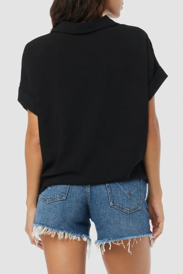 Tops and Sweaters Women Hudson Jeans Knotted Button Down Shirt Black Tops and Sweaters Women Hudson Jeans Knotted Button Down Shirt Black
