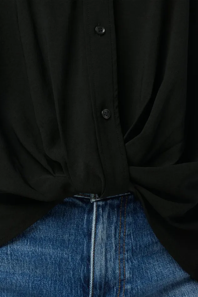 Tops and Sweaters Women Hudson Jeans Knotted Button Down Shirt Black Tops and Sweaters Women Hudson Jeans Knotted Button Down Shirt Black