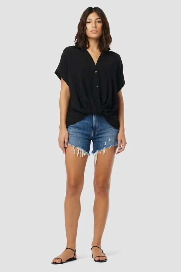 Tops and Sweaters Women Hudson Jeans Knotted Button Down Shirt Black Tops and Sweaters Women Hudson Jeans Knotted Button Down Shirt Black