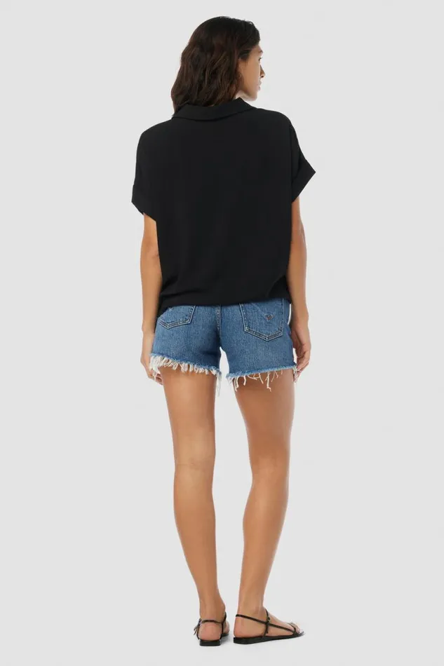 Tops and Sweaters Women Hudson Jeans Knotted Button Down Shirt Black Tops and Sweaters Women Hudson Jeans Knotted Button Down Shirt Black