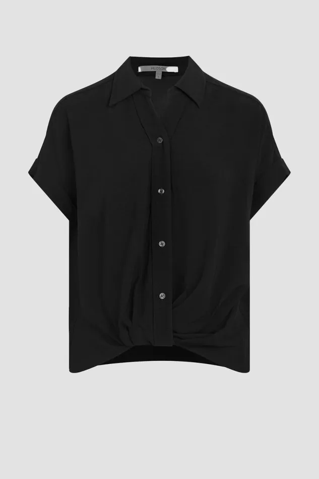 Tops and Sweaters Women Hudson Jeans Knotted Button Down Shirt Black Tops and Sweaters Women Hudson Jeans Knotted Button Down Shirt Black