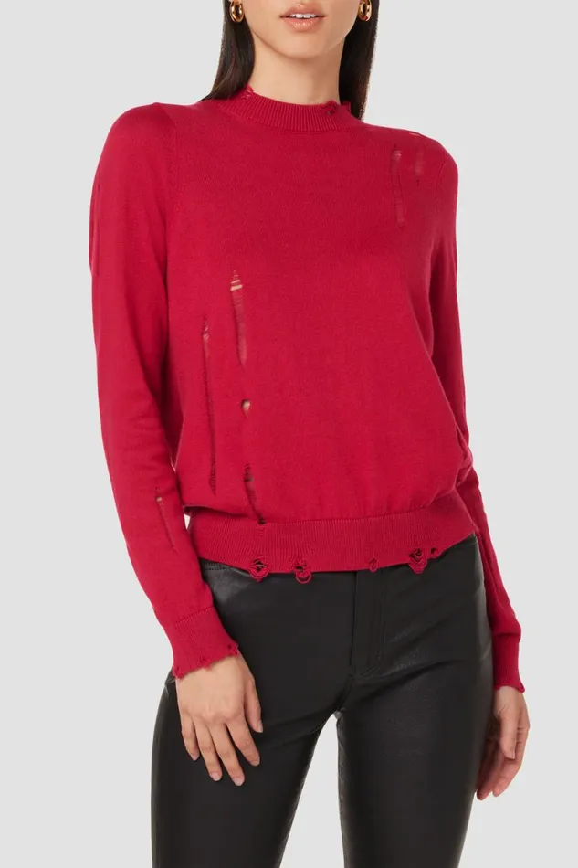 Tops and Sweaters Women Hudson Jeans Long Sleeve Twist Back Sweater Cranberry