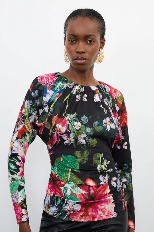 Tops Women Karen Millen Botanic Floral Jersey Crepe Batwing Sleeve Top Floral Tops Women Karen Millen Botanic Floral Jersey Crepe Batwing Sleeve Top Floral