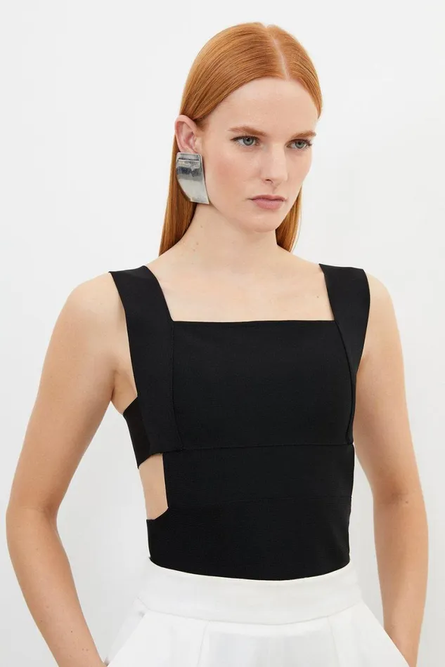Tops Women Karen Millen Figure Form Bandage Knit Square Neck Cut Out Top Black Tops Women Karen Millen Figure Form Bandage Knit Square Neck Cut Out Top Black