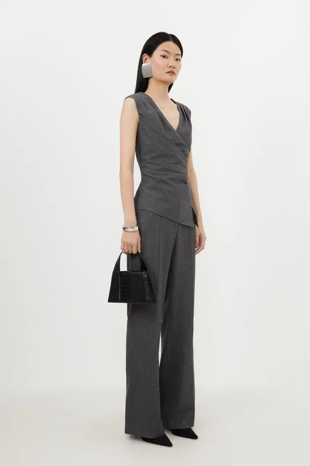 Tops Women Karen Millen Grey Marl Woven Wool Mix Top Grey Marl