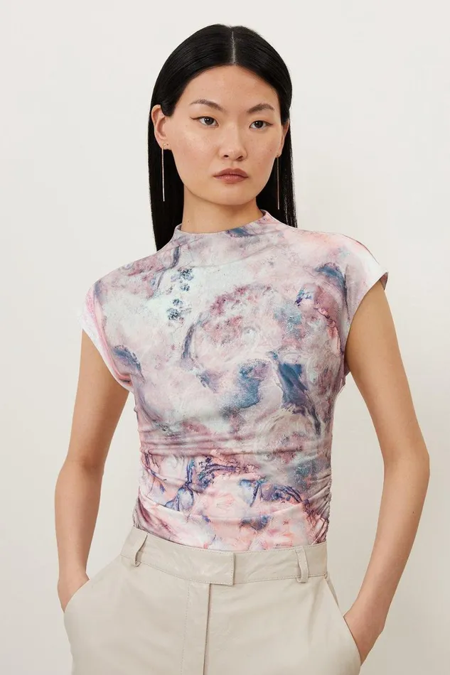 Tops Women Karen Millen Marble Print Jersey Sleeveless Top