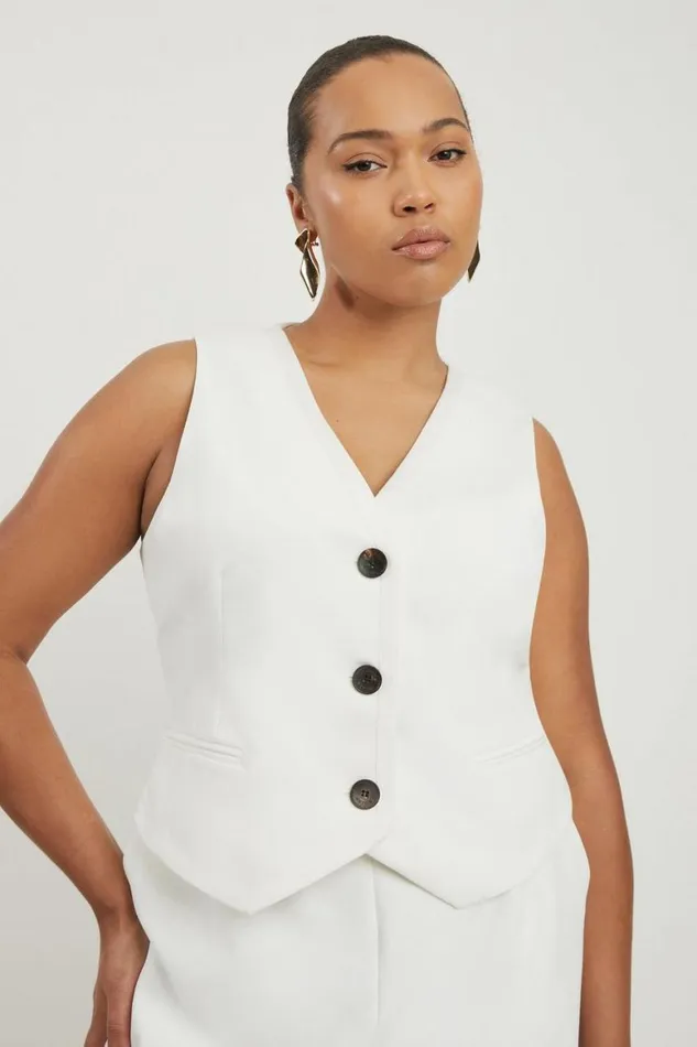 Tops Women Karen Millen Plus Size Clean Tailored Grosgrain Tipped Waistcoat Ivory Tops Women Karen Millen Plus Size Clean Tailored Grosgrain Tipped Waistcoat Ivory